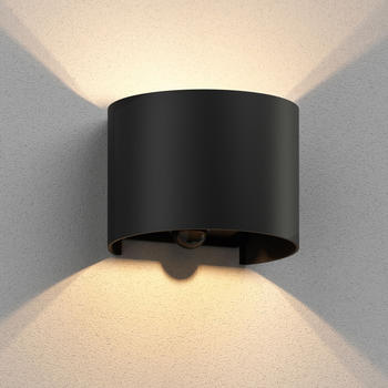 ledscom.de Wandleuchte RUNEL für außen, IP65, Up-/Downlight, Bewegungsmelder, schwarz matt, rund, 1x G9 max. 10W