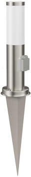 ledscom.de Pollerleuchte PORU mit Erdspieß für außen, edelstahl, rund, 38,5cm, Steckdose, inkl. Smart Home RGBW E27 LED Lampe, 892lm