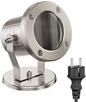 ledscom.de Gartenstrahler MIBU für außen, IP55, Stecker, edelstahl, 1x GU10 max. 15W