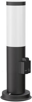 ledscom.de Pollerleuchte PORU mit Steckdose für außen, schwarz, rund, 38,5cm, inkl. E27 Lampe, 471lm, extra-warmweiß