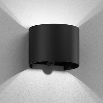 ledscom.de Wandleuchte RUNEL, Bewegungsmelder, für außen, schwarz, IP65, Up & Downlight + LED Lampe 596lm, weiß