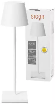 Sigor LED Akku Tischleuchte Nuindie Aluminiumdruckguss Schneeweiß USB-C IP54 weiß