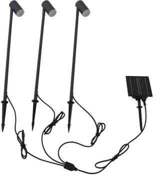 Lindby LED-Solarleuchte Myric, 3er-Set, schwarz, Alu, 3.000K