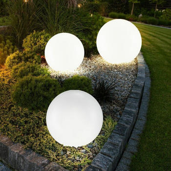 ETC Shop LED Solarleuchten Stecklampe Erdspie&szlig; Au&szlig;enleuchten Kugel Kunststoff silber LED warmwei&szlig; D 25 20 15 cm 3er Set (solarkugel_set_kl_double2)