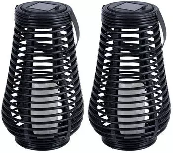 ETC Shop Solarleuchten zum stellen led Solar H&auml;ngelampe led Laterne Flammeneffekt mit tanzendem Lichteffekt 1x led DxH 18x26 cm 2er Set (etc115123_2er)
