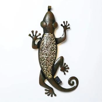 Marelida LED Solar Gartendeko GECKO Gartendekoration Terrasse Hauswand Wanddeko braun