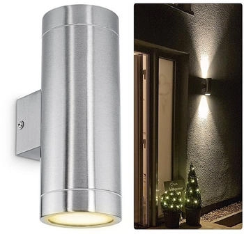 SSC-LUXon LED Aufbaustrahler LED Wandaussenleuchte TIRA Edelstahl Up & Down IP44 mit 2x LED GU10, Warmweiß