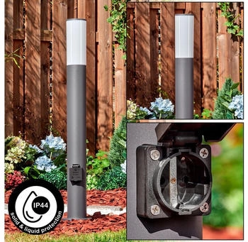 Hofstein Pollerleuchte Außenwegeleuchte aus Metall/Kunststoff in Anthrazit/Weiß, ohne Leuchtmittel, moderne Wegeleuchte mit Steckdose, 80 cm, E27, IP44