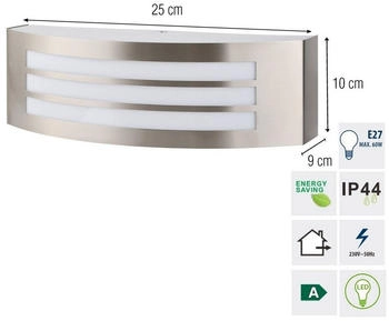 Grafner Edelstahl Wandleuchte | halbrund | für innen und Außen | IP44 | E27 | modernes Design (WL10534)