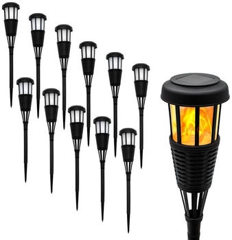 Spetebo LED Solar Gartenfackel in Rattan Optik - 12er Set - Solarleuchte 48 x 10 cm mit Flackereffekt