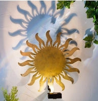 Solar Wandleuchte Sonne Im Antik Bronze Look - &Oslash; 30 Cm - Led Garten Deko Wand