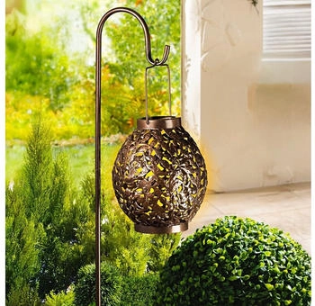 Spetebo LED Solar Ampel aus Metall in bronze - 98 x 18 cm - Deko Gartenleuchte in kalt weiß - Garten Dekobeleuchtung Wegeleuchte Beetstecker für Außen (35575)