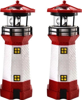 HAC24 HAC24 LED Solarleuchte 2x Solar Leuchtturm Garten Deko Leuchtfeuer Gartendekoration, LED fest integriert, 28 cm, Rot Wei&szlig;, Mit D&auml;mmerungssensor