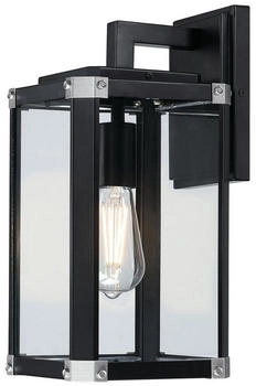 Westinghouse Lighting 6124440 Traditionelle einflammige Wandleuchte Glendora Außenbereich, Ausführung in Mattschwarz mit antiken Zinn-Akzenten, Klarglas