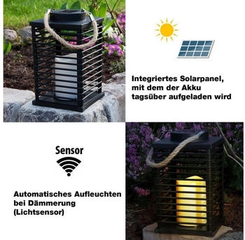 Grafner LED Solar Laterne mit Kerze | täuschend echt | mit Flacker-Effekt | zum hängen oder stehen | Hängelaterne