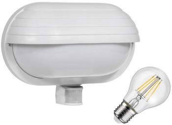 Maclean Außen-Wandleuchte MCE33 + MCE268, LED wechselbar, Warmweiß, Wandleuchte mit Bewegungsmelder + 8W LED-Lampe, weiß (MCE33W/MCE268)