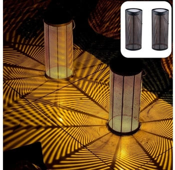 Marrakesch Orient & Mediterran Interior LED Solarleuchte Metall Solarlaterne 30cm Outdoor LED Bamba IP65 Wasserdicht, LED fest integriert, Schwarz (dmc-sl07-sch-2er)