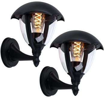 V-TAC Wandlampe Außen Wandleuchte Glas schwarz 2er Set [EEK: Nicht bewertet]
