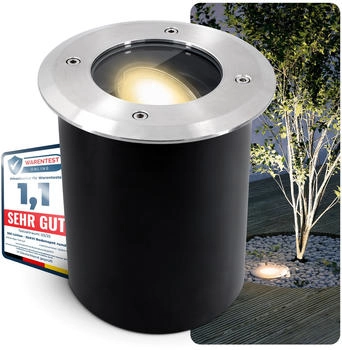 SSC-LUXon JUAVI Bodeneinbaustrahler aussen schwenkbar IP67 - mit LED GU10 3W warmwei&szlig; 230V - Bodenspot befahrbar rund rostfrei (4321)