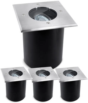 SSC-LUXon 4er Set Juavi Bodeneinbaustrahler Eckig Silber IP67 Schwenkbar f&uuml;r GU10 ohne Leuchtmittel (SSC-4033)
