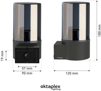 Oktaplex Oktaplex Puno Wandleuchte Außen Aluminium mit E27 Leuchtmittel Warmweiß IP44 Rauchglas Anthrazit