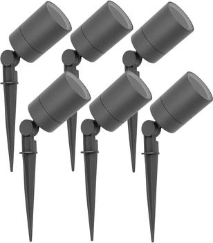 Ledvion 6er Pack LED Gartenstrahler, Aluminium Antraciet, IP65, GU10 , 1 Meter Kabel, LED-Strahler(LVO10076-6pack)