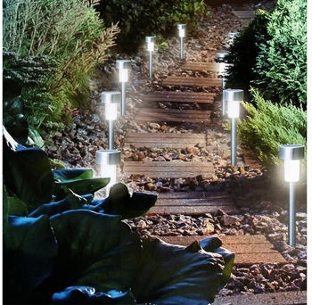 Grafner 6x Edelstahl LED Solar Leuchten Solarleuchte Solarlampen Gartenleuchten Garten Lampe mit Erdspieß 36cm (10141)