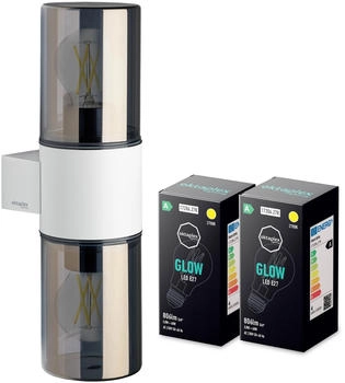 Oktaplex Oktaplex Puno Wandleuchte Außen Aluminium mit 2x E27 Leuchtmittel Warmweiß IP44 Rauchglas Weiß