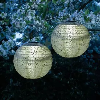 Marelida LED Solar Lampions mit Blumenmuster warmweiße LED D: 25cm Lichtsensor grün 2 Stück (20998)