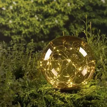 Marelida LED Solar Kugel Tisch Gartenleuchte mit Drahtlichterkette Bernstein Amber (20cm Durchmesser) (4112)