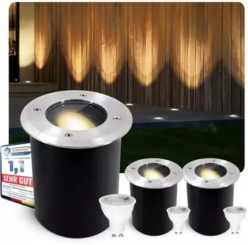 SSC-LUXon LED Gartenstrahler Schwenkbarer LED Bodenspot JUAVI rund IP67 mit LED GU10 3W, Extra Warmweiß, Energieeffizienzklasse F (März 2021) (4320)