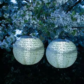 Marelida LED Lampion Solar Gartenlampions Blumenmuster blau 25cm Balkon Terrasse 2 Stück, LED Classic, warmweiß (2100K bis 3000K) (20997)