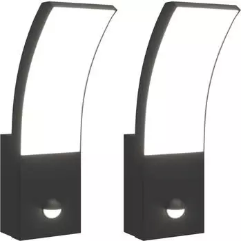vidaXL Außen-Wandleuchte LED-Außenwandleuchten mit Sensor 2 Stk. Schwarz Aludruckguss, Schwarz (4006263)