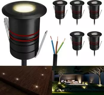 SSC-LUXon 6 Stück JAVO Bodeneinbauspots LED Außen 230V Erdstrahler warmweiß Bodenleuchte klein begehbar IP67 schwarz Ø 47mm (7593)