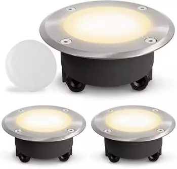 SSC-LUXon 3 Stück VISKOS Bodeneinbaustrahler flach Wechselglas klar & milchig IP67 befahrbar – Bodenspot rund inkl. GX53 LED 3W warmweiß (SSC-1867)