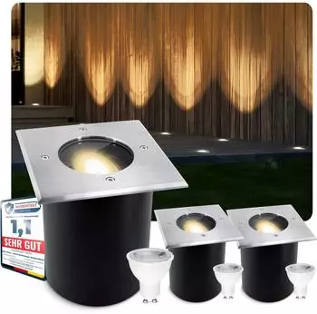 SSC-LUXon 3 Stück JUAVI schwenkbarer Bodeneinbaustrahler eckig IP67 mit LED GU10 6W warmweiß 230V Bodenstrahler befahrbar (4404)