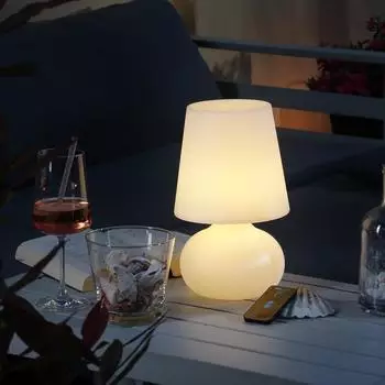 Marelida LED Garten Tischlampe Schirmlampe wetterfest dimmbar mit Fernbedienung aufladbar H: 26cm (26478)