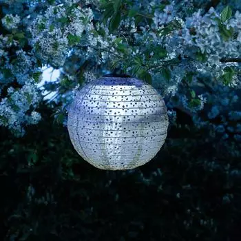 Marelida LED Solar Lampion mit Blumenmuster warmweiße LED H:25cm D:25cm blau