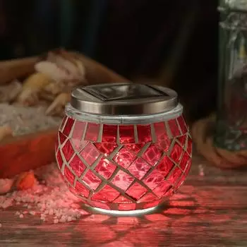 Marelida LED Solar Windlicht Mosaik Solarglas kaltweiße LED Lichtsensor H: 9cm für Außen rot (30529)