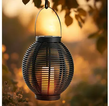 Spetebo Solar Kugelleuchte XXL Rattan-Optik mit LED-Kerze, 43x38cm (401981)