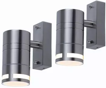 V-TAC Au&szlig;en-Wandleuchte Downlight Rund Edelstahl/Glas GU10, 2er Set