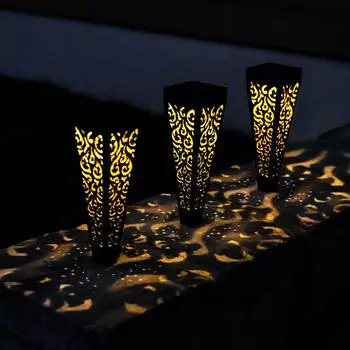 Globo Solar-Gartenleuchte Erdspie&szlig; rund schwarz-gold warmwei&szlig;, 6er Set (7x7x33cm)