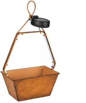 Haushalt International Solar H&auml;ngelampe Korb Metall Rostoptik 45x LED warmwei&szlig; (70425)