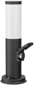 ledscom.de PORU Pollerleuchte mit Steckdose, außen, schwarz, rund, 38,5cm, RGBW E27 892lm (SET-7021-CC)