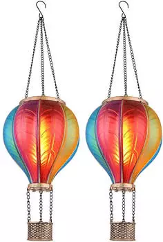 Globo Solar-H&auml;ngeleuchte Hei&szlig;luftballon Feuereffekt bunt, 2er Set (46,5cm)
