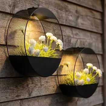 Haushalt International Solar Wandleuchte mit Pflanzgef&auml;&szlig;, Gitter, LED, IP44, 2er Set (D 25cm)
