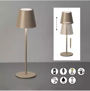 FHL easy Viletto LED Au&szlig;en-Tischleuchte Metall grau-braun Akku dimmbar (850404)