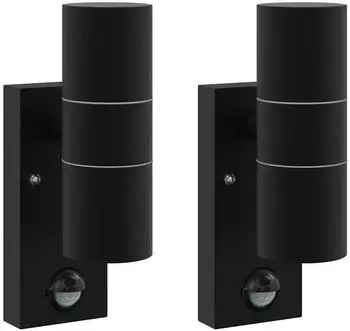vidaXL Au&szlig;enwandleuchten mit Sensor 2er-Set Edelstahl Schwarz IP44 (4005998)