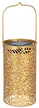 Haushalt International Solar-Gartenlaterne Bl&auml;ttermuster Metall Bronze Warmwei&szlig; 10x18cm 2er Set