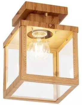 QAZQA Rotterdam Au&szlig;en-Deckenleuchte, Holz, Klarglas (109010)